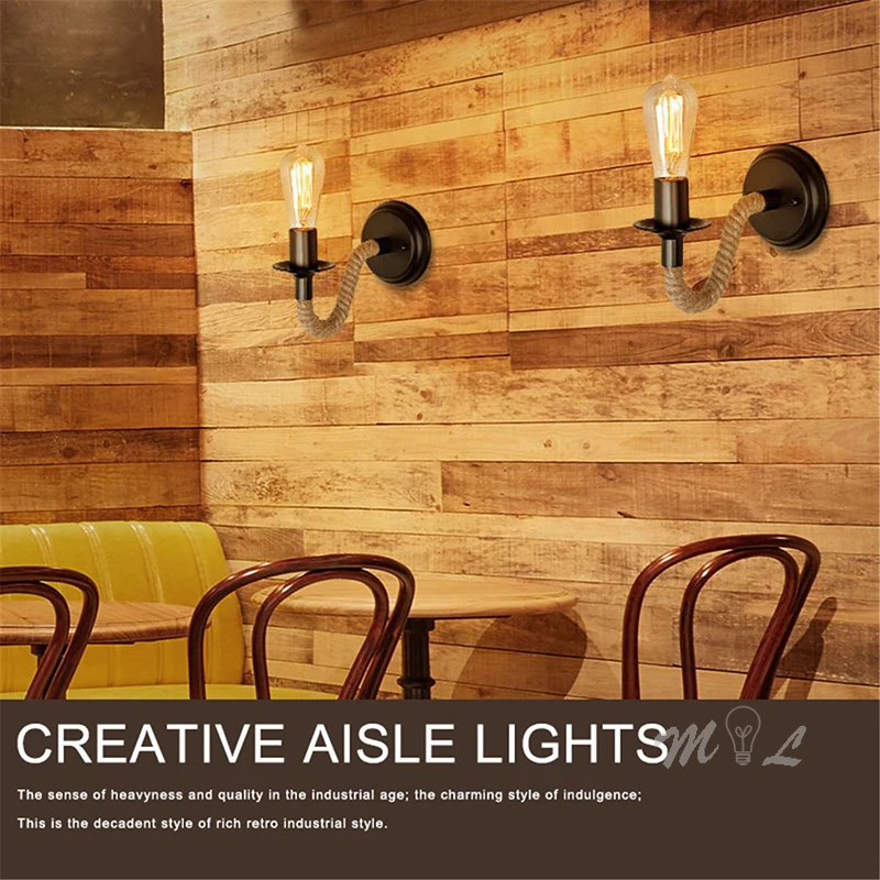 Wall Lamp American Country Hemp Rope Retro Wall Sconce Living Loft Lighting Stairs Vanity Indoor Lamp