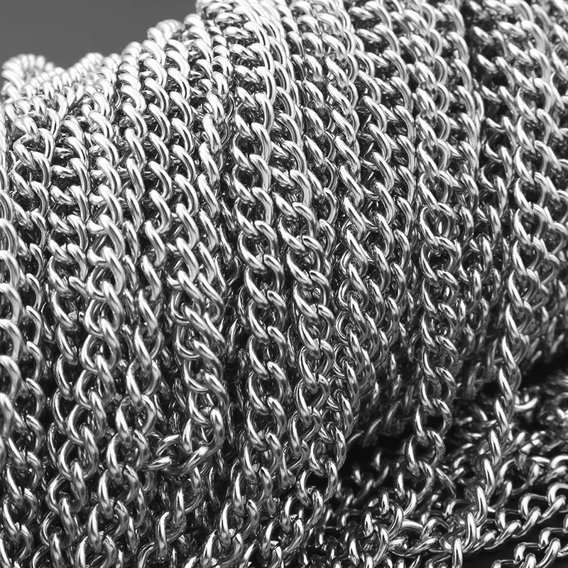 

4.5mm Wide Silver Filled Solid Necklace Curb Chain Stainless Steel Link Chain For Necklace Bracelet Keychain Fashion Jewelry