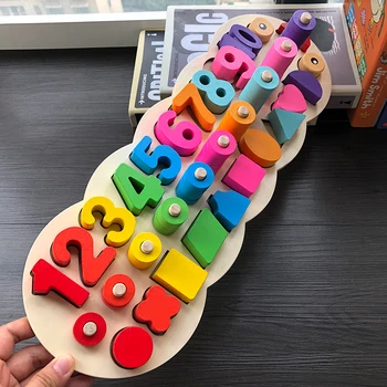 

Children Wooden Toy Learning Count Numbers Matching Digital Shape Match Early Education Toy Geometric Shape Digital 1-9 Numbers