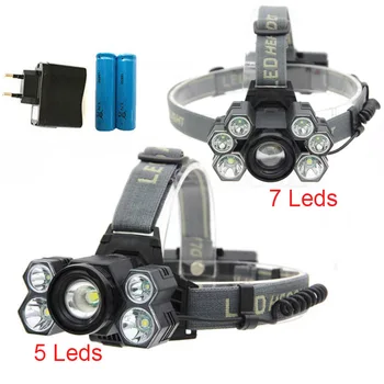 

Powerful 5 LED 7 LED Headlight XML T6 XPE LED Headlamp Rechargeable Waterproof Head Light Fishing Torch Lanterna Lamps Flashligh
