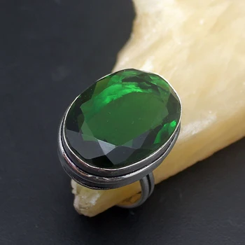 

Amazing Oval Shape GreenTopaz New Gifts 925 Sterling Silver Color Fashion Band Ring Size 8 H491