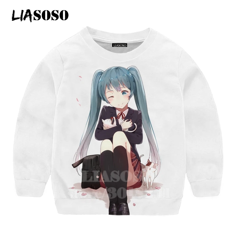 LIASOSO детей толстовки 3D принт аниме девочка Hatsune Толстовка Miku детская модная футболка для мальчиков и девочек с принтом и круглым вырезом, топ, Детский свитер для подростков B174-3 - Цвет: 11