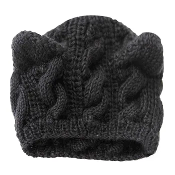 

Cat Ears Hemp Flowers Knitted Hat
