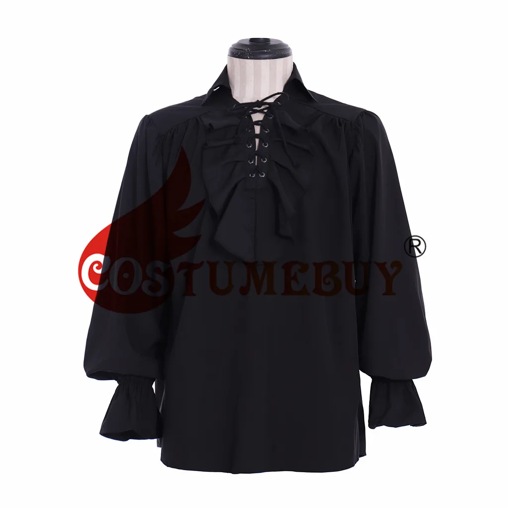 Черный CostumeBuy средневековая Пиратская Крестьянская винтажная одежда Camisa Blusas викингов Топ для косплея стягивающая рубашка рыцарь Топ L920 - Цвет: Черный