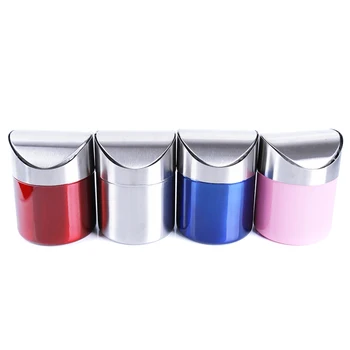 

Rubbish Bin Detachable Rolling Cover Dust Garbage Bin Desktop Stainless Steel Trash Bin Home Office Waste Bin Mini Car