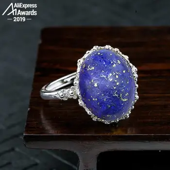

10*14mm 6.18 Sale S925 Sterling Silver Asia Lapis Rings Exaggerated Rings Chinatown Afghanistan Retro Gemstone