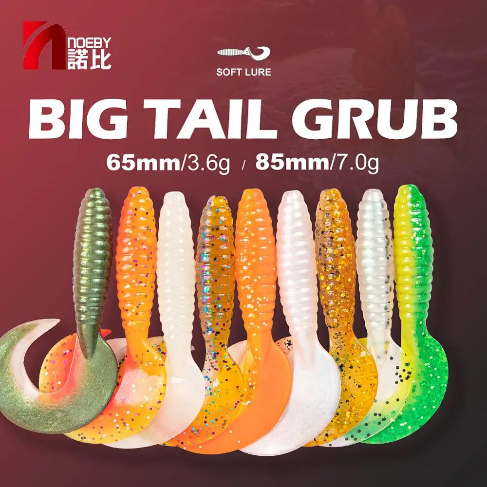 NOEBY Fishing Lures Silicone Bait Finesse Grub 65 80mm 2.5 3.4 6pcs Soft Lure Wobbler Grub Tail Artificial Bait Fishing Lures