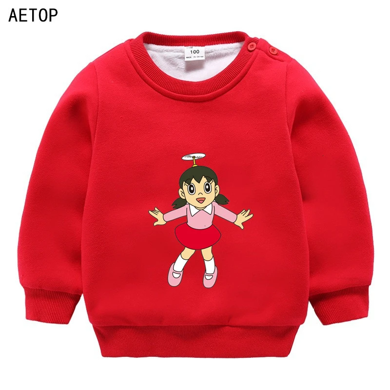as picture Doraemon/ ; зимняя бархатная толстовка; Забавные милые детские топы с круглым вырезом для мальчиков и девочек; детские топы с героями мультфильмов - Color: as picture