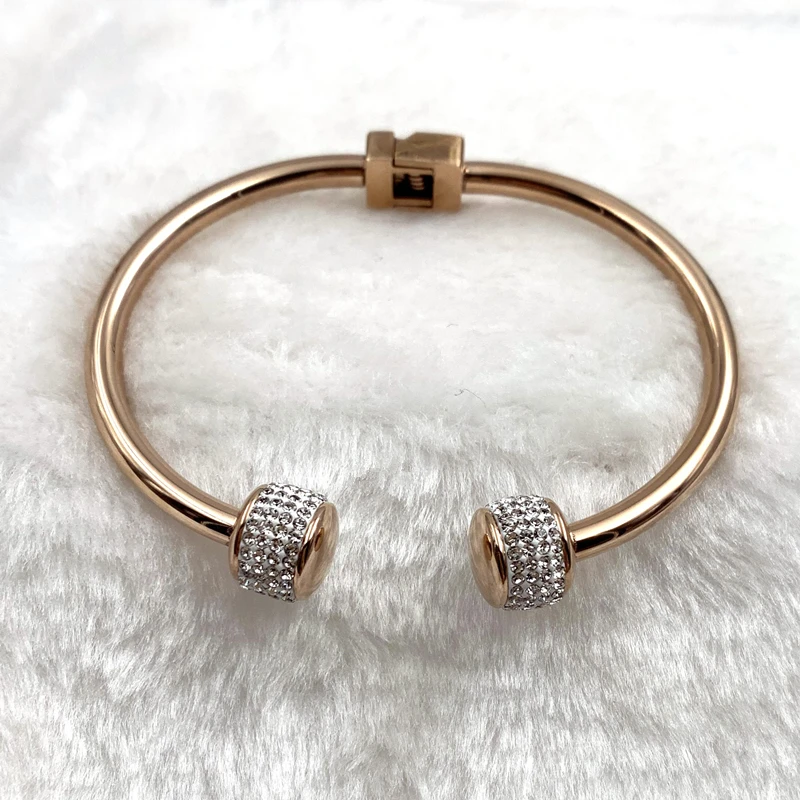 rose gold Mavis Hare трехслойный браслет из нержавеющей стали с хрустальными шариками, Браслет-манжета для женщин, модный подарок для девушек - Окраска металла: rose gold
