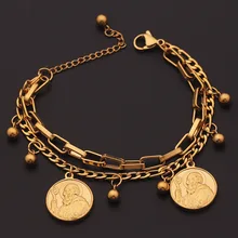 Новое поступление, двойной Религиозный браслет из нержавеющей стали для женщин, женский золотой браслет с бусинами, кулон в виде Иисуса, Женские Ювелирные изделия, подарок