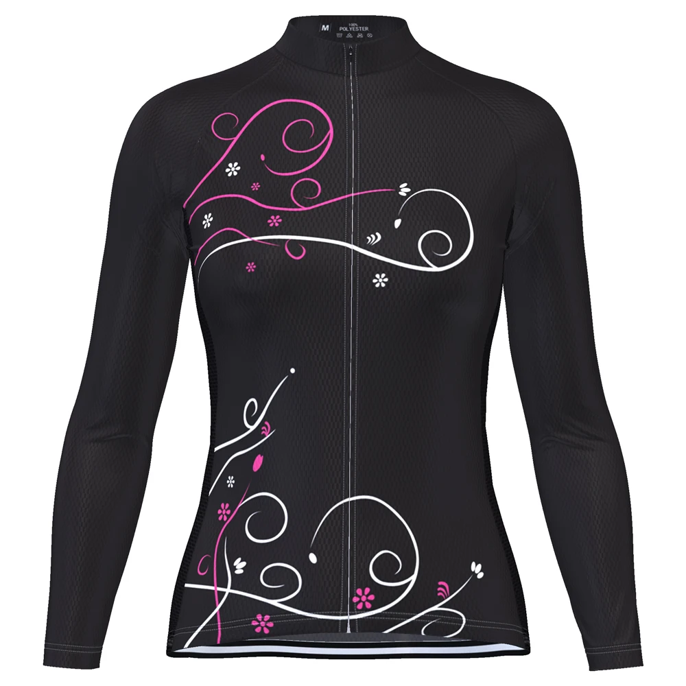 

HIRBGOD New Women Long Sleeve Cycling Jersey Fashion Flower Print Black Women's Cycling Clothing Breathable Sport Wear,TYZ091-04