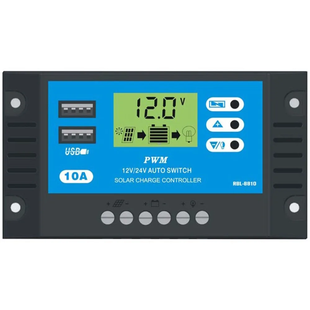 

10A Solar Charge Controller 12V 24V Auto LCD Solar Charger with Dual USB Output 10A Solar PV Regulator for PV System