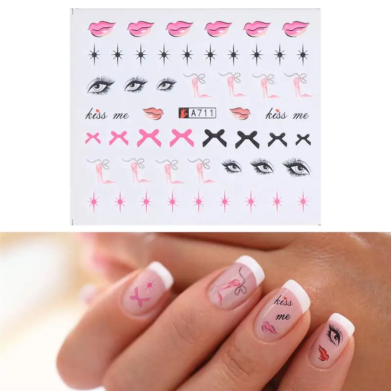 

10 Sheets Valentines Day Nail Sticker Self-adhesive Lovely Nail Tip Decal for Girls