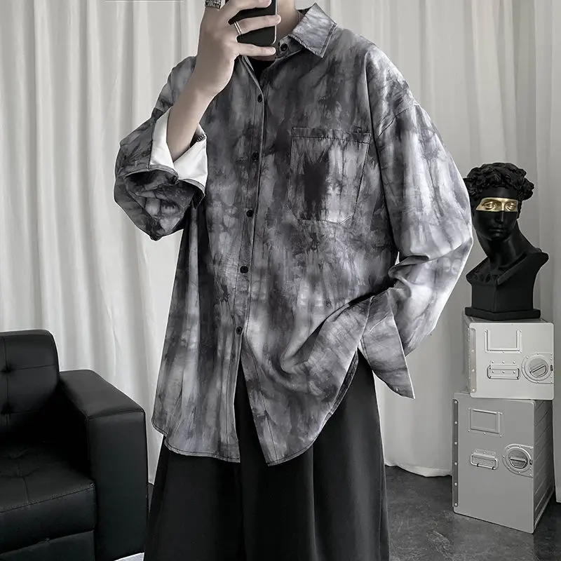 

Autumn Tie-dye Shirt Men's Fashion Retro Casual Shirt Men Streetwear Wild Loose Korean Long-sleeved Shirt Mens Dress Shirt M-2XL