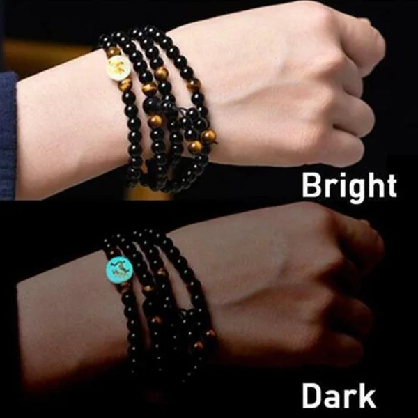 Beaded Bracelet Stone Bead Bracelet Natural Stone Bracelet 6/8mm Luminous Obsidian Bracelet Yoga Black Onyx Men Women 108 Buddha Beads Charm Tiger's Eye Bracelet Jewelry
