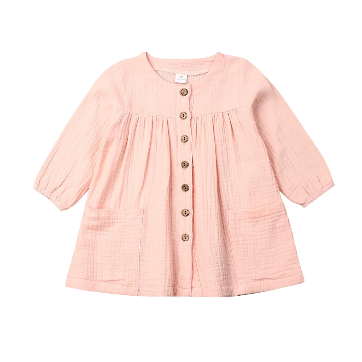 Осеннее нарядное Повседневное платье-пачка на пуговицах для маленьких девочек свадебное платье однотонное хлопковое льняное платье трапециевидной формы с длинными рукавами для детей 1-6 лет