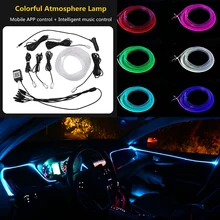 EL неоновый провод полоса светильник RGB светодиодный звуковой активный интерьера автомобиля светильник многоцветный телефон Управление автомобиля атмосферу светильник 12V