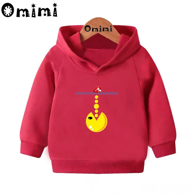 Pac-Man Eat Ghost/милые толстовки с героями мультфильмов детские толстовки с капюшоном крутой пуловер для малышей топы для девочек и мальчиков, осенняя одежда KMT5223