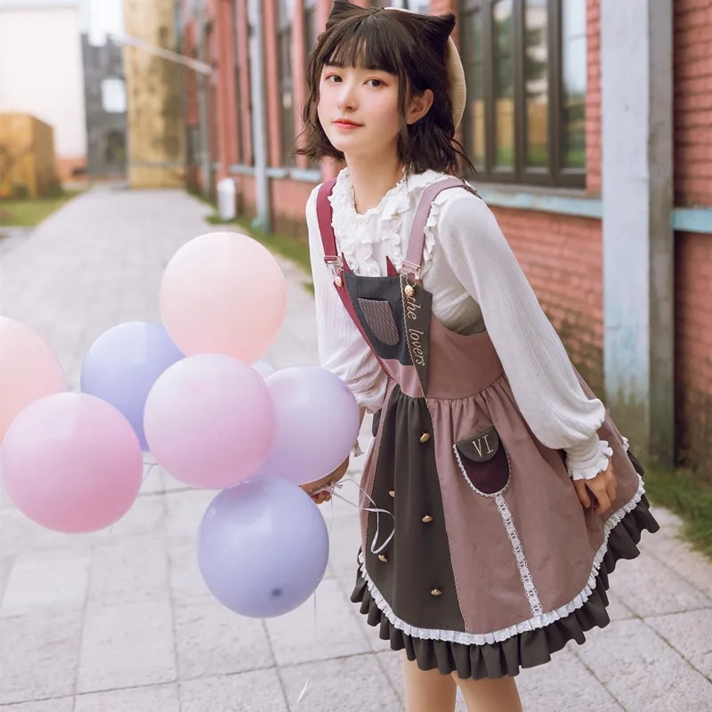 

Lolita Jsk Kawaii Style Sleeveless Sweet Girls Japanese Pink Short Dress Patchwork Anime Cosplay Summer Goth Gothic Lolita Dress