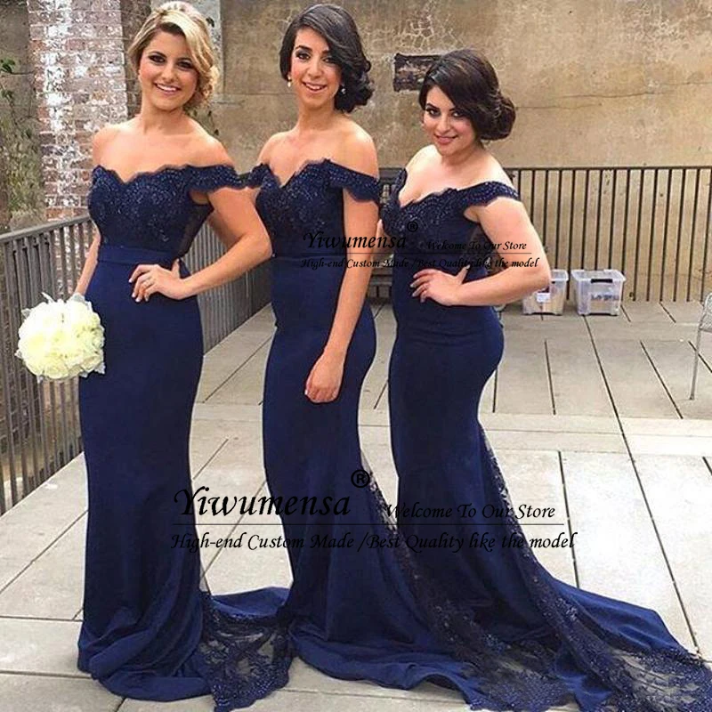 Sweep Train Mermaid Long Bridesmaid Dresses Custom Made Appliqes Off Shoulder Bridemaid Dress Maid Of Honor Dresses For Weddings