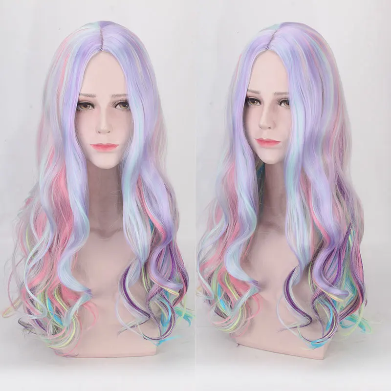 

Colorful rainbow wig Cosplay Pretty lady Petal lace breathable Wig A fake scalp Halloween wig European and American mixed wigs