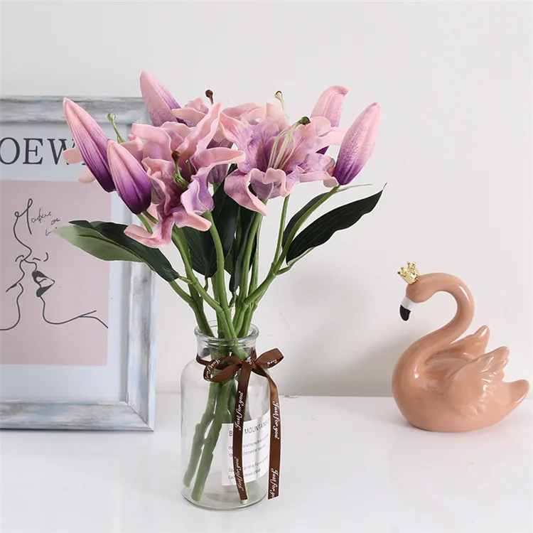 1Pcs 3 Colors PU Perfume Lily Artificial Flowers Fake Plants For Wedding Christmas Party Decoration JH125 (1)