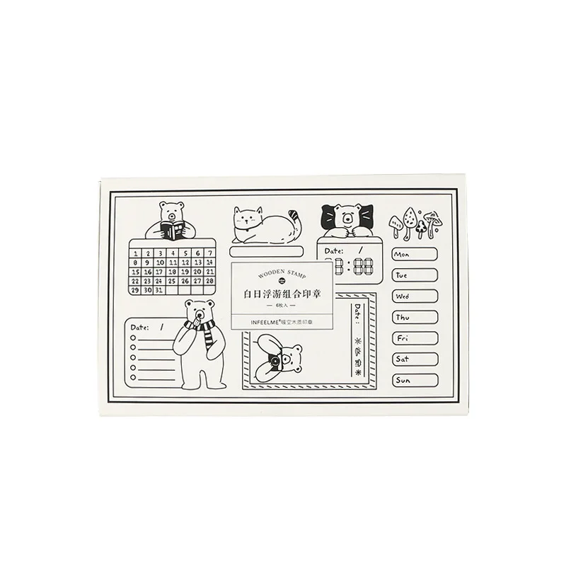 Vintage Handbook Planner Function Series Decoration Bear Stamp Wooden Rubber Stamps Scrapbooking Stationery DIY Craft Standard - Цвет: 1