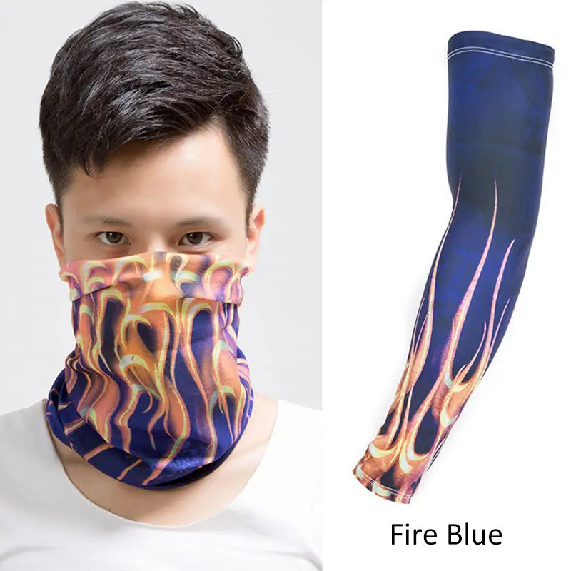 Fire-Blue-XL 1 комплект, летняя маска для рта и лица с буквенным принтом, ледяная крутая маска унисекс, модная маска с рукавами, уличная Солнцезащитная маска для лица - Цвет: Fire-Blue-XL