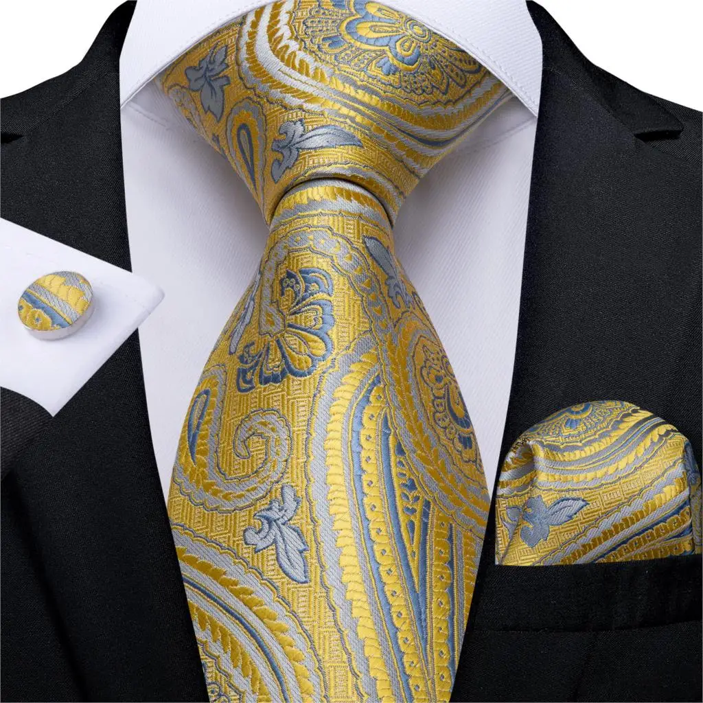 SJT-7291 Мужской Галстук бирюзовый, зеленый, желтый, синий, с узором пейсли, качественный Шелковый Свадебный галстук для мужчин, запонки, Бизнес Подарочный галстук, набор, дизайнерский - Цвет: SJT-7291