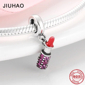 

Hot sale 925 Sterling Silver Read lipstick Pink CZ beads Fit Original Designer Charms Bracelet Bangles DIY Jewelry making