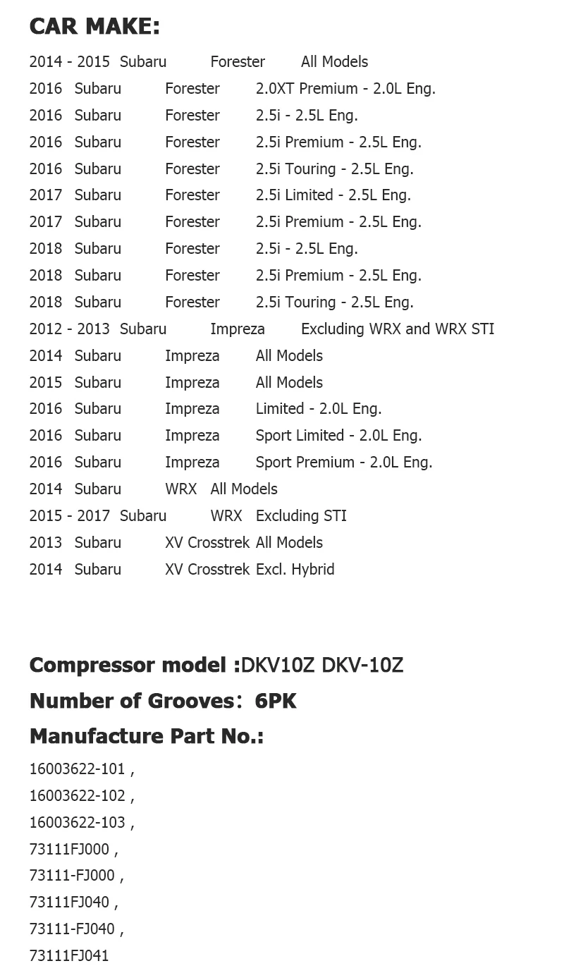 Для Subaru Forester Impreza Crosstrek WRX 12- AC Компрессор сцепления 73111FJ000 73111-FJ000 73111FJ040 73111-FJ040 73111FJ041