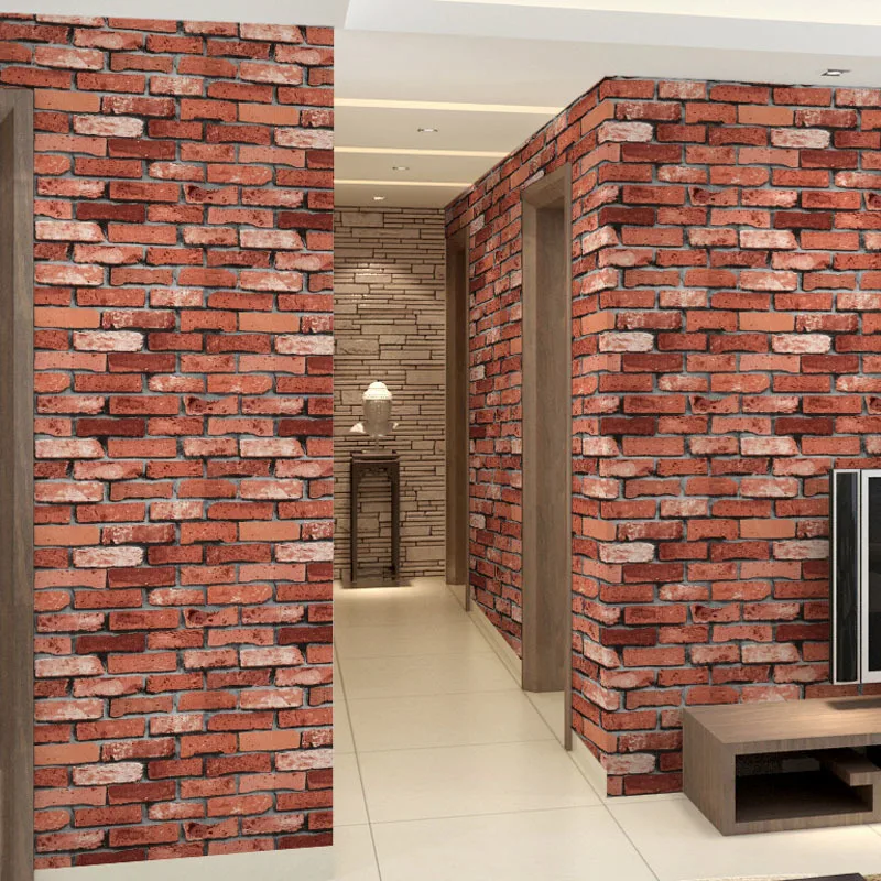 3D Wallpaper Roll Gray Vinyl Wallpapers Pvc Back Stone Wallpapers Red brick Blue Retro brick Grey Brick