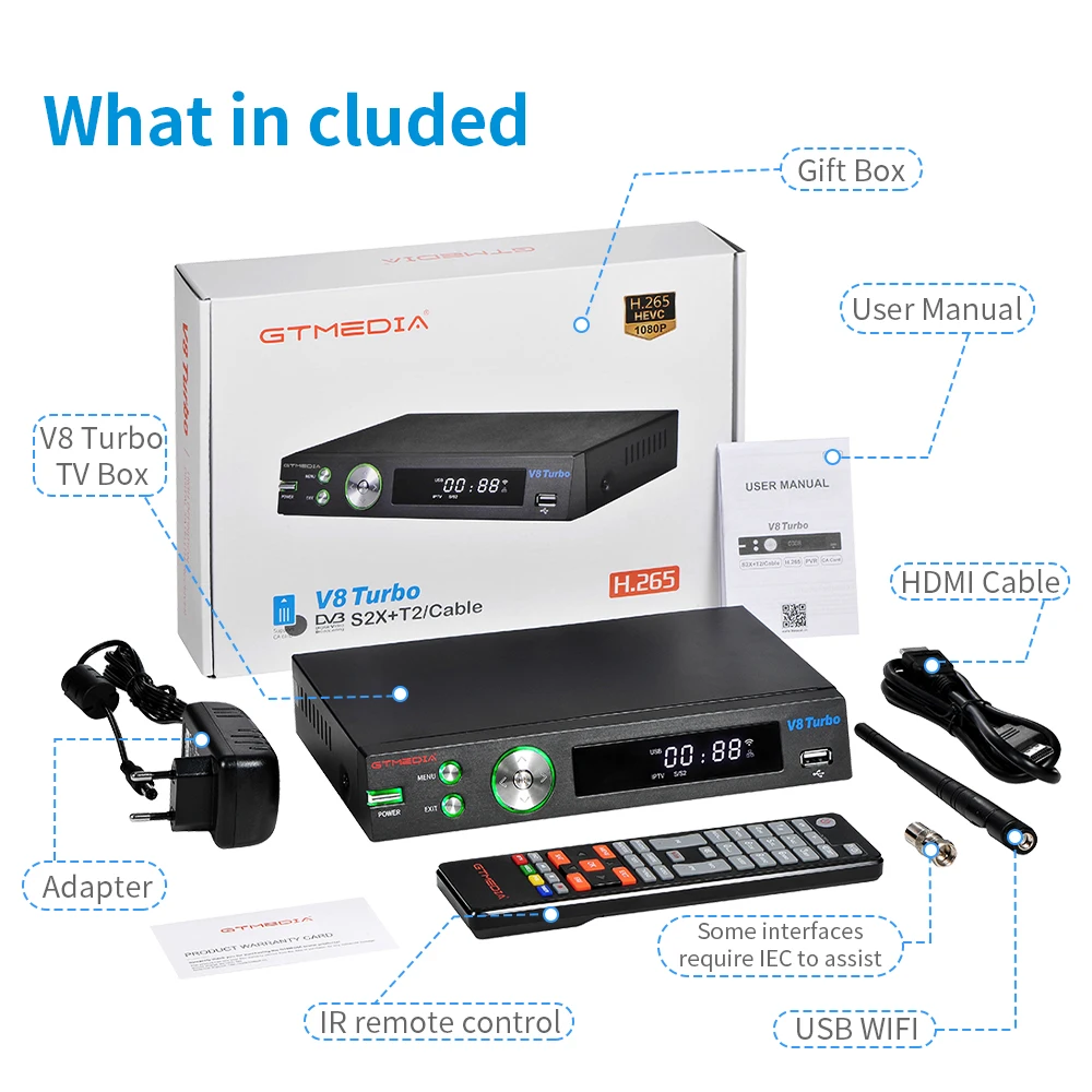GTMEDIA V8 Turbo Satellite Receiver DVB-S2/T2/C Support Tivusat CA Card Slot ccamd 1080P Full HD H.265 Pk V8 NOVA stock in spain satellite tv receiver