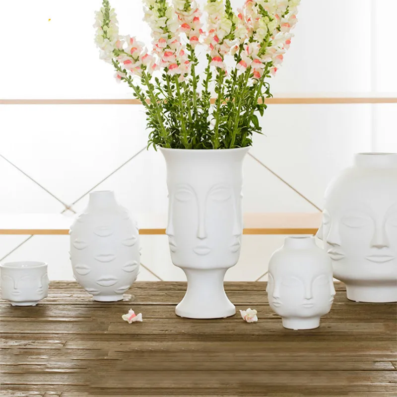

Face Shape Designs Ceramic Vase Porcelain decoration home corridor vases for flowers White Tools
