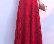 Red Skyyue с высоким воротником Половина рукава длинное платье для выпускного вечера es сплошного размера плюс длина до пола платье для выпускного вечера A-Line пользовательский цвет Robe De Soiree H074 - Color: Red