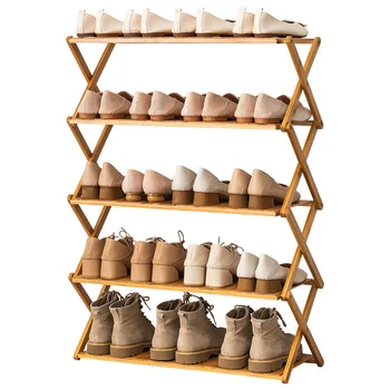 

Shoe Rack Multi-Layer Simple Household Economical Shelf Dormitory Storage Rack Installation-Free Folding Bamboo Shoe Cabinet