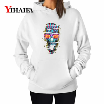 

YIHAIFA New Sweatshirt Harajuku itself Hoodies Print Skull Women Streetwear Girl Slouchy Pullover Female Blouse