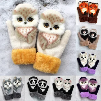 

New Hot 2020 New Animal Pattern Gloves Autumn And Winter Warmth Plush Knitted Gloves For Women USJ99