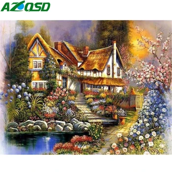 

AZQSD Full Square Drill Diamond Painting Scenery DIY 5D Handicraft Diamond Embroidery Sale House Full Kits Handmade Gift