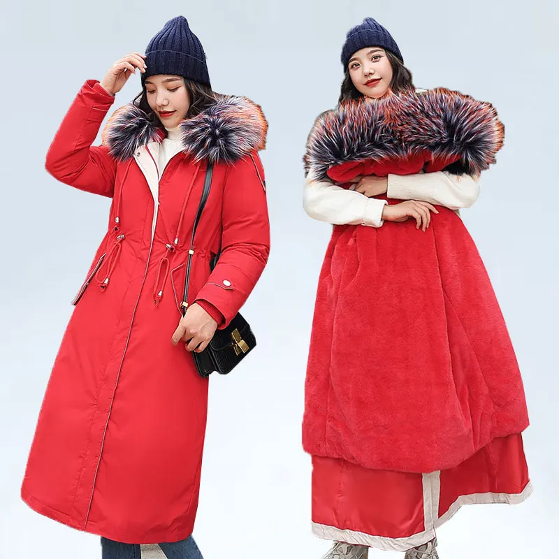 

-30 Degrees Women Winter Parka Jackets Thicken Detachable fur liner fur Coat Warm Down jacket Long Hooded Winter Coat Plus size