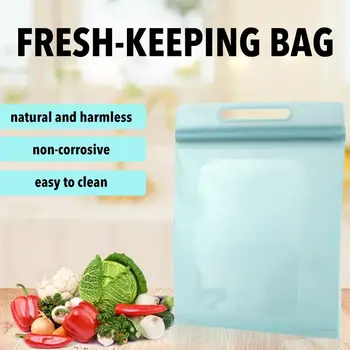 

1pc Self-sealing Bag Silicone Vacuum Sealer Food Bag Fresh-keeping Portable Fruit Vegetable Divided Soup Frozen Storage Bag
