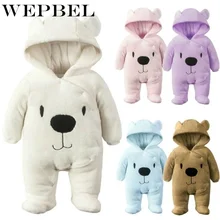 WEPBEL/осенне-зимний комбинезон для новорожденных мальчиков и девочек; теплый хлопковый комбинезон с капюшоном и принтом медведя; верхняя одежда