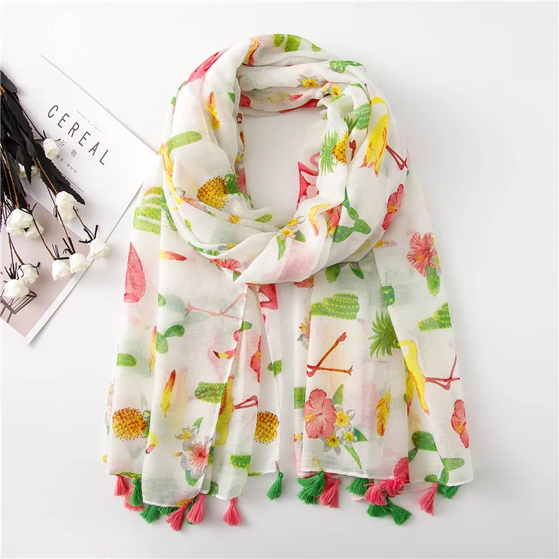 

Fashion ethnic style scarf generous Vintage Flamingo Patten Scarf Print Holiday travel beach towel shawl Party Wedding