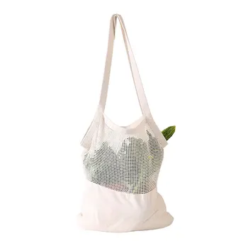 

Grocery Fruit Vegetable Cotton Blend Splice Home Shopping Bag Eco-friendly Solid Washable Single Shoulder High Capacity Reusable