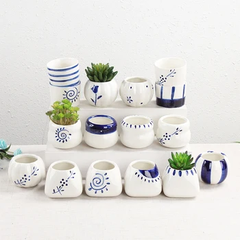 

Wholesale Hand Painting Ceramic Flower Pots Plant Vase Home Decoration Ornament Miniature Model Figurine Flowerpots Office Decor