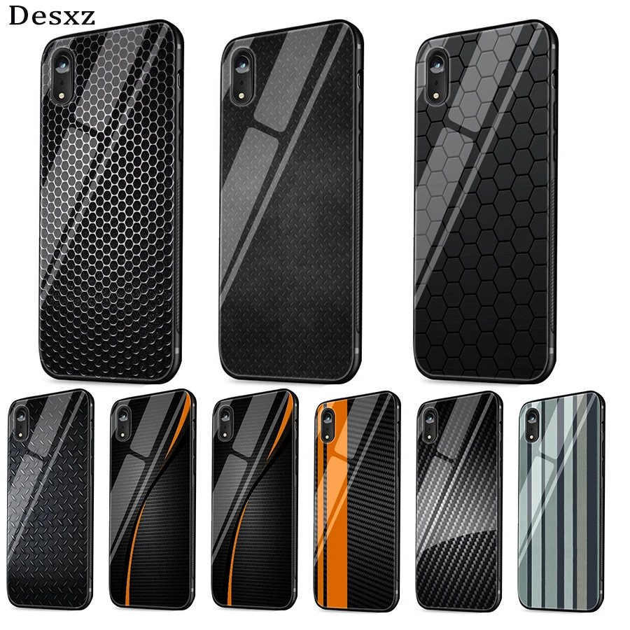 cheap Mobile Phone Case Glass For iPhone 5 5s SE 6 6s 7 8 Plus X XR XS Max Cover Car Carbon Fibre Print