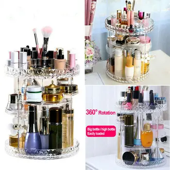 

360 Degree Rotation Cosmetic Storage Box Transparent Rotatable Storage Box Commodity Shelf for Cream Perfume Lipsticks