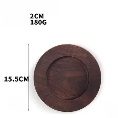 15.5CM Черный Массив ореха, круглая деревянная доска, бытовой сервировочный лоток, стейк, фруктовые закуски, лоток для еды, столовые приборы, тарелка для хранения - Цвет: 15.5CM