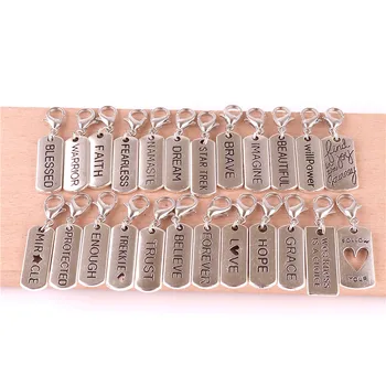 

Mix 24pcs Geometric Letter Words Metal Charm Lobster Clasp Pendants European Beads fit Bracelets Necklace DIY Jewelry Making