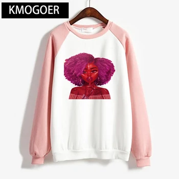 

Sweet Black Girl Prints Women Hoodie Streetwear 2020 Warm Pullovers Sweatshirts Pink Gothic Kawaii Harajuku Winter Clothes